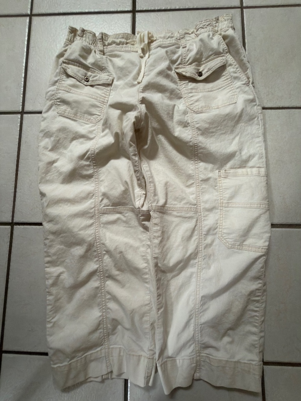 $128 Pilcro Utility Drawstring Pocket Pants - Ivory XL